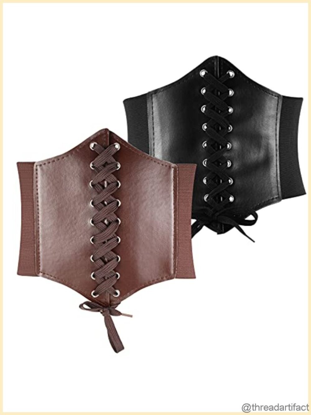 2 Pack Elastic Corset Waist Belt PU Leather Renaissance Cinch Belt